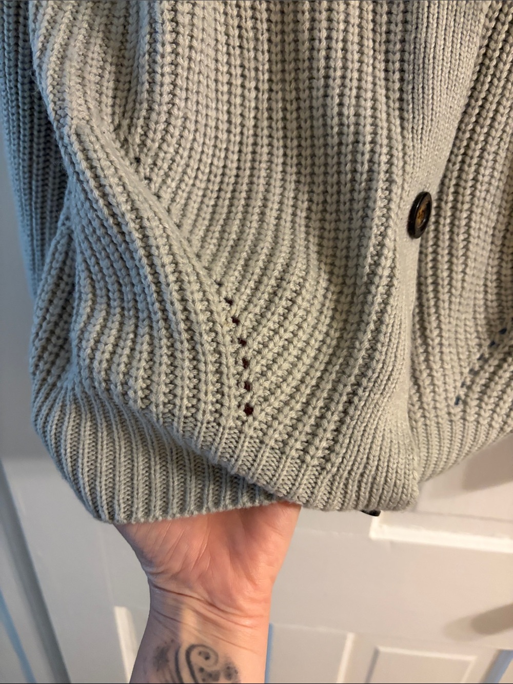 Classic V‑Neck Ribbed Cardigan Sweater - Light Gray - Picture 4 of 5